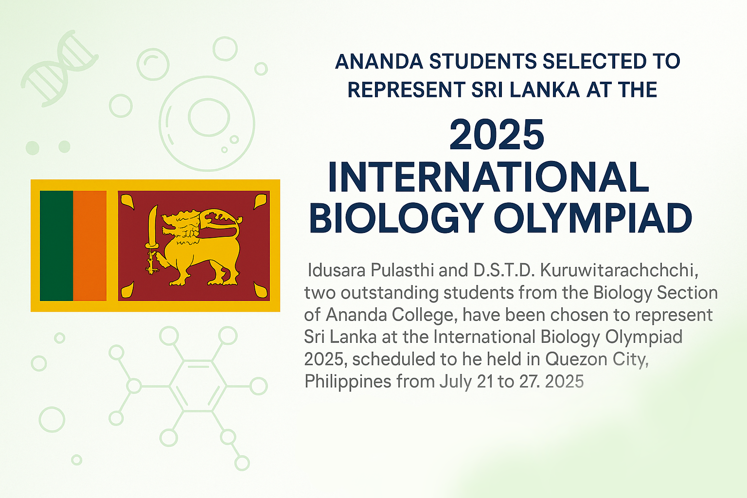 Ananda Students Selected to Represent Sri Lanka at the 2025 International Biology Olympiad
